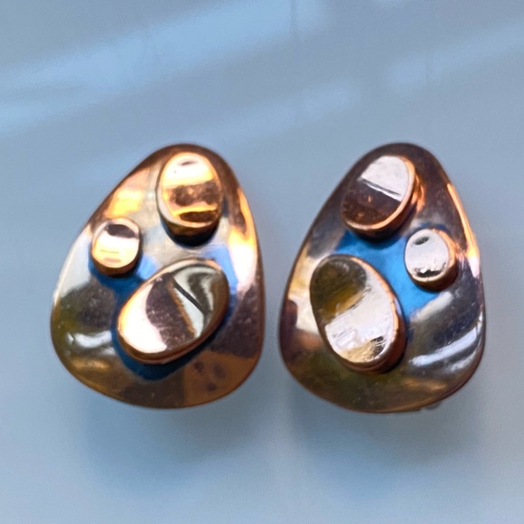 Vintage Renoir Copper Modern Gold and Silver Earrings - Picture 1 of 6